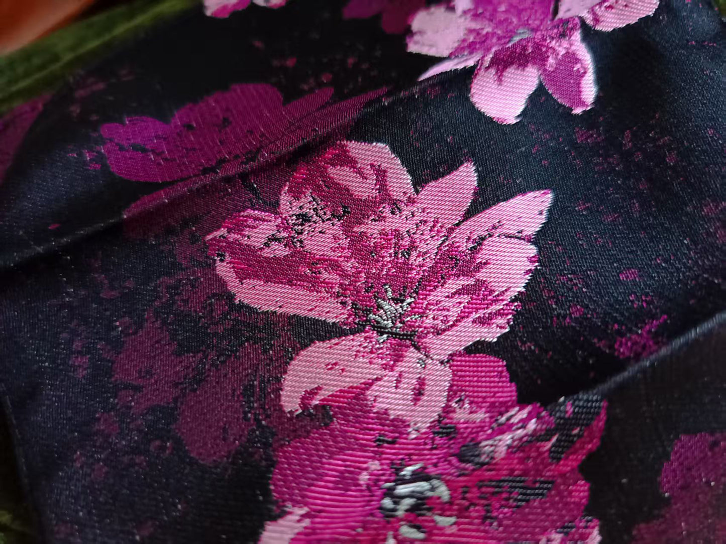 Pink and Black Chinrest Cover (100% silk Song brocade) for Violin/Viola
